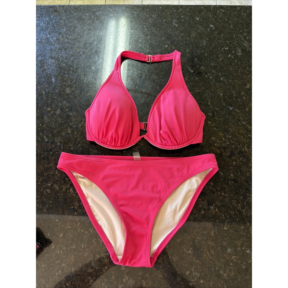 Victoria's Secret Bikini Swimsuit Sz Sm Bottom 34D Top Underwire Push-up Halter‎